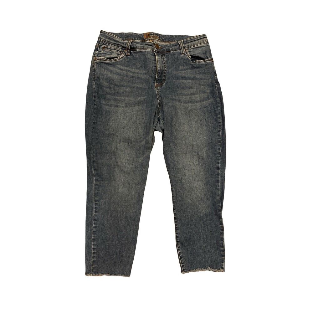 Kut from the Kloth HW Crop Skinny Jeans Womens 14W Med Wash Blue Denim Raw Hem